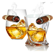 Bezrat Whiskyglas  doppelter altmodischer Becher mit seitlich angebrachter Halterablage  Whiskyglser als Geschenk (2 Stck, gedreht und rund)