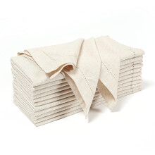 Hausattire Lot de 12 serviettes de table en tissu de lin et coton avec dtails ajours et coins en onglet 50,8 x 50,8 cm Naturel