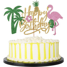 PALASASA Glitter Flamingo Joyeux Anniversaire Gteau Topper Hawaen Luau Tropical Ananas Thme Enfants Garons Filles Dcoration De Fte Fournitu