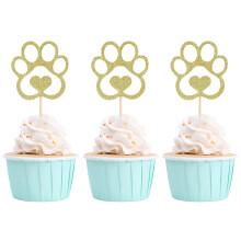 Lot de 12 dcorations de cupcakes avec imprim patte de chien et chiot - Dcorations de fte d'anniversaire pour chien - Fournitures de dcoratio