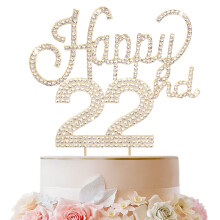 LINGTEER Tillykke med den 22. f?dselsdag Guld Rhinestone Cake Topper - Cheers to 22nd Birthday 22 Years Old Party Cage Centerpieces Topper Decora