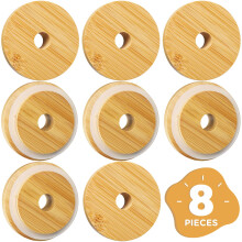 86 mm breite Bambus-Einmachglasdeckel mit Strohhalmloch SBMKK Holz-Einmachglas-Strohhalmdeckel 8er-Pack