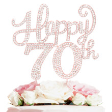 LASKYER Dcoration de gteau en strass dor rose pour 70e anniversaire - Joyeux anniversaire soixante-dix ans - Fte d'anniversaire en mtal sc
