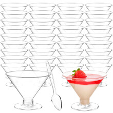 Zezzxu Lot de 40 verres Martini en plastique, verres cocktail jetables, mini tasses dessert avec cuillres, parfaits pour l'automne, Hallow