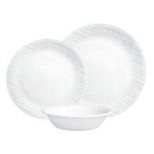 Corelle Dinnerware Set 12-Piece Linen Weave Tempered Glass Dinner Plates Side Plates & Bowls 3X More Durable Half The Space & Weight of Cerami