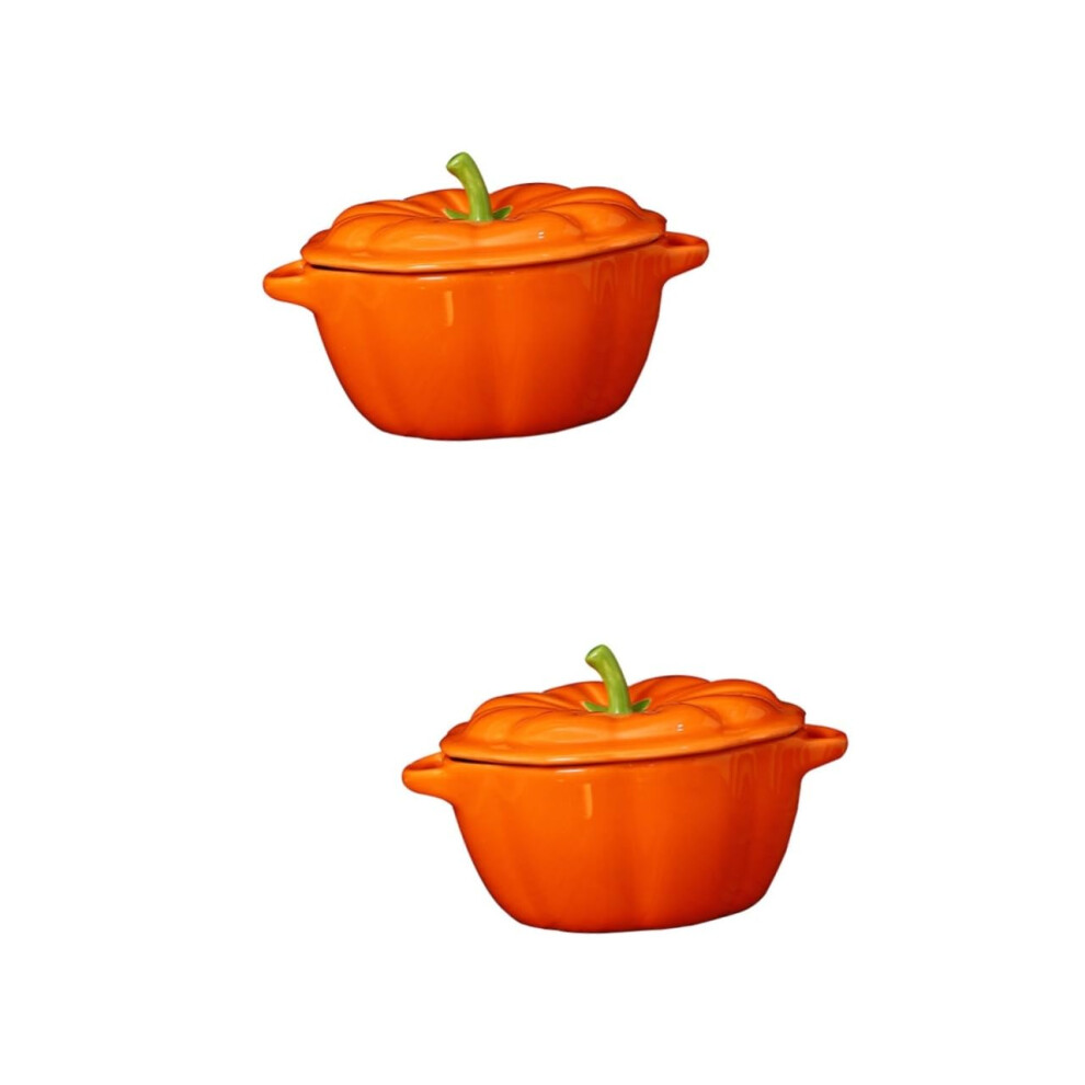 Pumpkin Bowls Set of 2 Porcelain Dessert Cereal Pasta Soup Noodle Containers Orange Ceramic Feeding Bowls-image-OPC-PJYFSG6-NEW