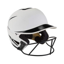 Kask do odbijania softballu Mizuno F6 Adult Fastpitch z maska Bialo-czarny, maly/sredni
