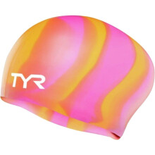 TYR Lange Haar Siliconen Badmuts, Oranje/Roze, Een maat