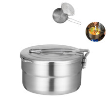 Denpetec Stainless Steel Camping Keittokattila kannella ja taitettavalla kahvalla Camping Keittoastiat 1,5L Suuri tilavuus Bento Pot retkeilyretkeily