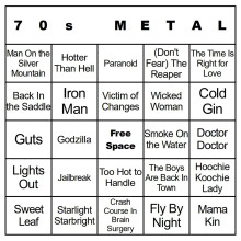 Bangin' Meats CardTunz 100 musikbingokort tryckta och laminerade Mnga musiktyper tillgngliga (70-talsmetall)