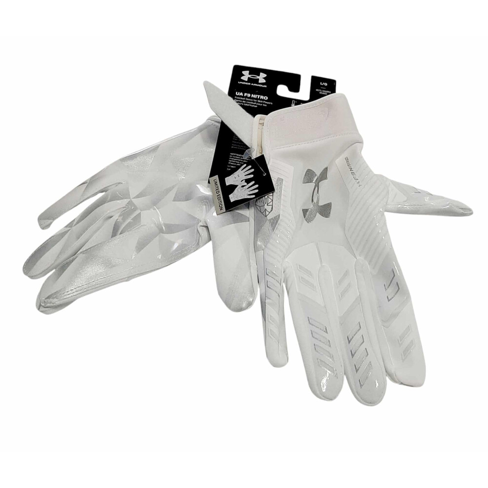 Under Armour Men's F9 Nitro Novelty Football Gloves (101) White/Distant Gray/Metallic Silver Medium