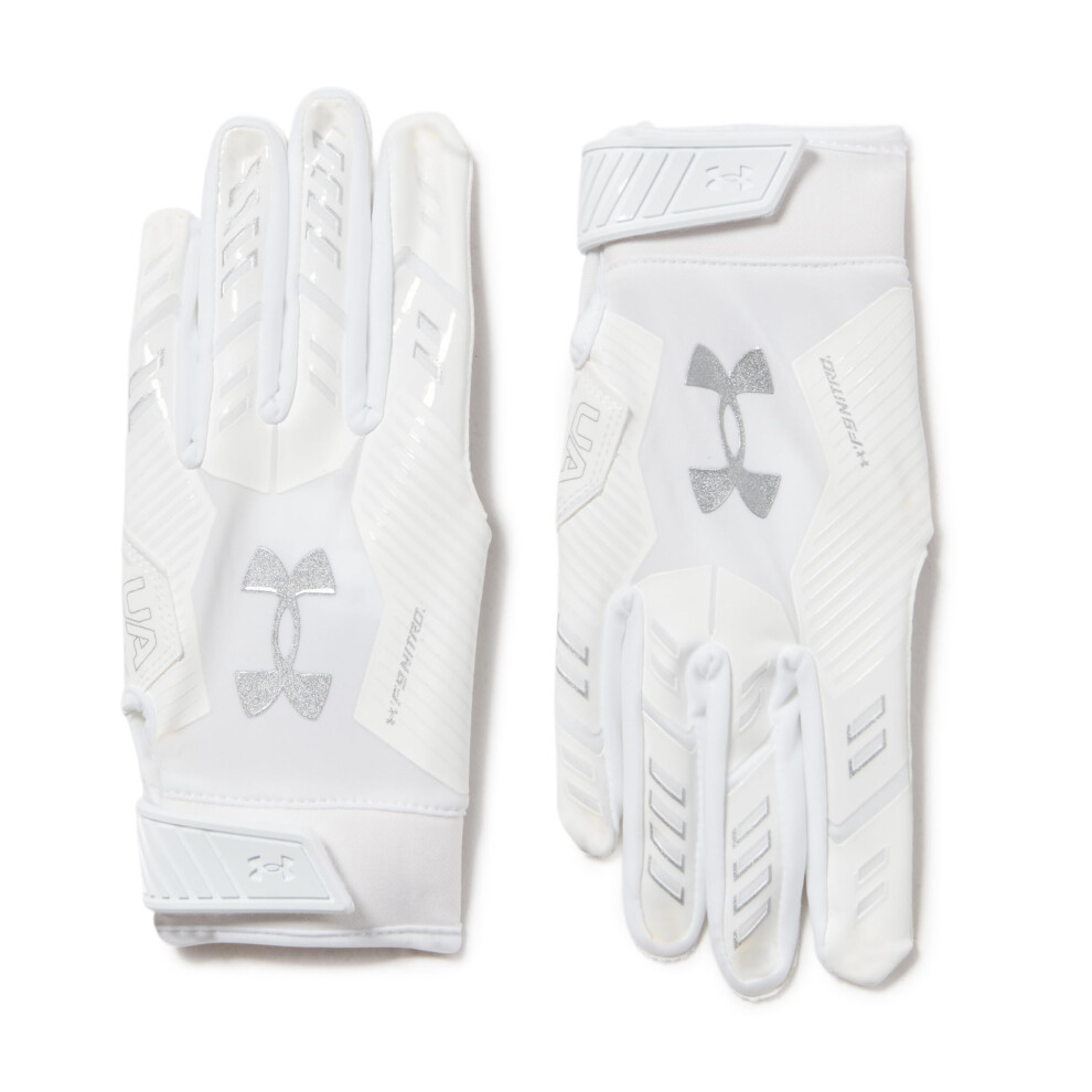 Under Armour Men's F9 Nitro Football Gloves (100) White/Distant Gray/Metallic Silver Large