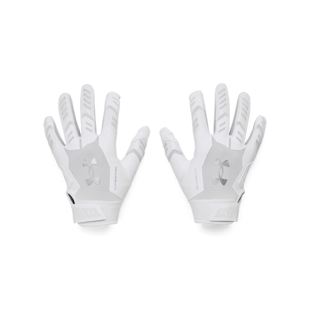 Under Armour Boys' F9 Nitro Football Gloves (100) White/Distant Gray/Metallic Silver Small