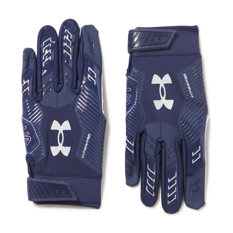 Under Armour Men's F9 Nitro Football Gloves (410) Midnight Navy/ Legacy/Metallic Small Cobalt/Silver