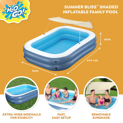 Bestway H2OGO! Piscina familiar inflvel com sombra de vero de 8 ps, 4 polegadas x 70 polegadas para crianas de 6 anos acima 1