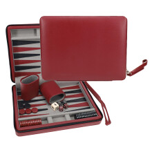 WE Games Backgammon-set Brdspel fr vuxna - Resespel - Magnetisk med Burgundy Leatherette Backgammon-brda och brrem - Resebackgammon-set fr v