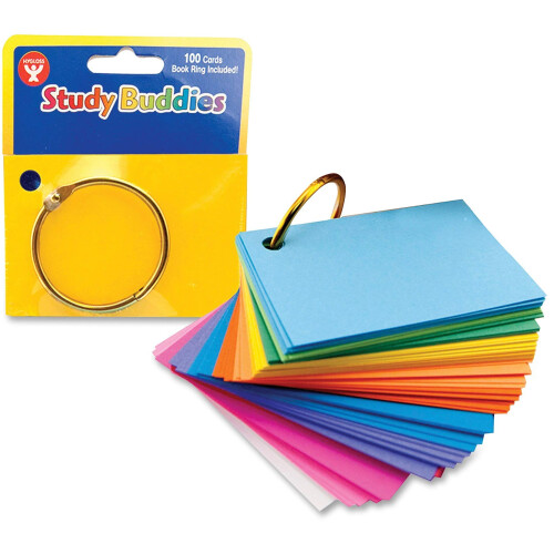 Cartões Flashcards Hygloss Study Buddies, Retângulo, 2 x 3 Polegadas, Cores Sortidas, Ideal para Estudantes