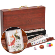 Yellow Mountain Imports Set Mahjong Americano Pesci Koi con Custodia in Legno - Quattro Rastrelliere in Legno Pulsanti in Acrilico Wright Patters