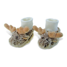 DolliBu Chaussures pour bb en peluche douce en forme d'orignal marron Chaussures unisexes en polaire douce et moelleuse avec animal en peluch