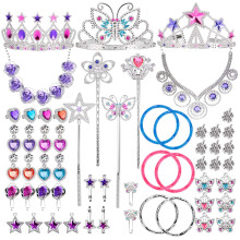 Liberty Imports 50 PCS Princess Jewelry Dress Up Accessories, Pretend Play Set Jewelry Party Favors for Girls Cosplay Party Favors with Crown Wand Rin