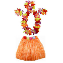 1 Set 40cm Kids Party Hawaii Dress Hula Grass Skirt - Double Layer Thickened Hawaii Skirt for Luau Party Decorations Supplies Orange