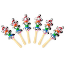Zeavola 6pcs in legno Jingle Hand Bells Rainbow Hands Bells Jingle Stick Shaker Rattle Baby Kids Childre