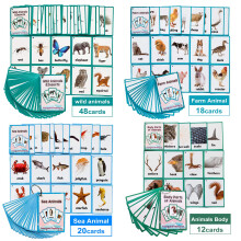 Tarjetas Flash de aprendizaje en ingls para nios, piezas del cuerpo de animales salvajes/de granja/marinos, juguetes Montessori, tarjetas de be
