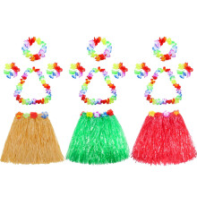 Gejoy 3 st grsnederdele til brn, piger Elastisk Hawaiian Hula Dancer grsnederdel med blomsterleis til Luau festkostumest