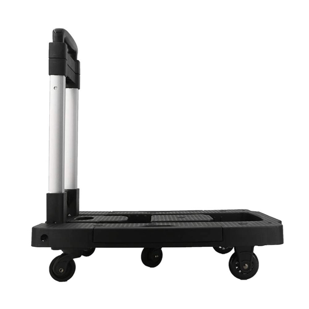 Black Aluminum Folding Platform Cart 330 Lb Capacity With Five Bearings, Wear-Resistant Wheels, Portable Flatbed Trolley 6482260974293
