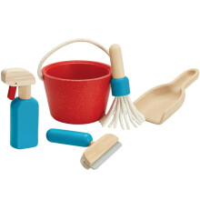 PlanToys Pretend Play House Cleaning Set 3498 Sustainably Made from Rubberwood and NonToxic Paints and Dyes