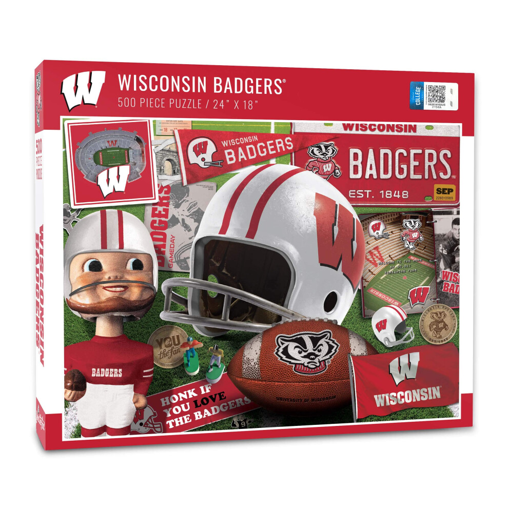 Photos - Jigsaw Puzzle / Mosaic YouTheFan NCAA Wisconsin Badgers Retro Series Puzzle - 500 Pieces, Team Colors, Large