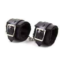 Plush Black Leather Hand Cuffs Adjustable for Men and Women, Comfortable Restraints for Role Play and Bondage