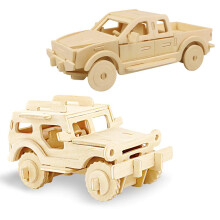 Georgie Porgy 2 Packs 3D Wooden Jigsaw Puzzle Set for Kids, Wooden Car Brain Teaser Puzzles Woodcraft Construction DIY Kits for Birthday STEM Gifts Ed