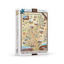 Arches & Canyonlands National Park kaart legpuzzel - 1000 stukjes handgetekende illustraties Educatieve familiepuzzel inclusief poster - 19,8 x 26,4