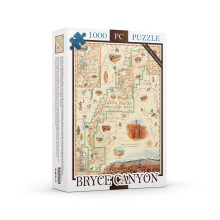 Bryce Canyon National Park kaart legpuzzel - 1000 stukjes handgetekende illustraties Educatieve familiepuzzel inclusief poster - 19,8 x 26,4