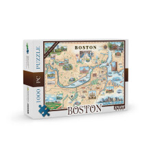 Boston City Map Jigsaw Puzzle - 1000 stukjes handgetekende kunstwerken Educatieve familiepuzzel inclusief poster - 19,8 x 26,4