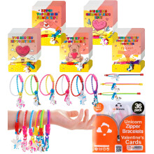 UpBrands 36 bracelets fermeture clair licorne avec 36 cartes de Saint-Valentin Sensory Fidget Faveurs et cadeaux de Saint-Valentin pour les c