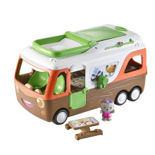 Timber Tots : Camper Van  Ensemble de jeu de 3 vhicules et personnages de voyage, figurine d'animal de phoque, poigne de transport ouverte et