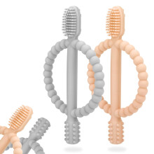 Babybijtspeeltjes met gemakkelijk vast te houden handvat Siliconen babytandenborstel Aan beide zijden getextureerd Helpt bij het masseren van pijnlij