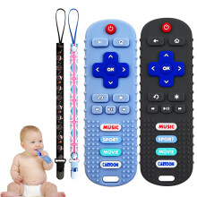 2PCS Baby Telefoon Speelgoed Tandensticks, Zachte Siliconen Baby Afstandsbediening Bijtringen 36 Maanden (Zwart + Blauw)