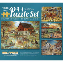 Stukjes en beetjes - 4-in-1 multi-pack legpuzzels van 1000 stukjes voor volwassenen - Country Pond Harvest Caf? Home Algemene winkel Legpuzzels van k