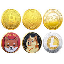 6 pièces de pièces commémoratives Bitcoin Ethereum Dogecoin Shiba Litecoin Ripple, 3mm édition limitée