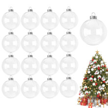 Transparent Christmas Tree Baubles, Clear Fillable Ornaments for Decorating, 16-Pack, 3 Inch Diameter, Plastic