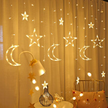 (Warm White) Twinkling 35m Star Moon Led Curtain Light Fairy String Light Home Decor Ramadan