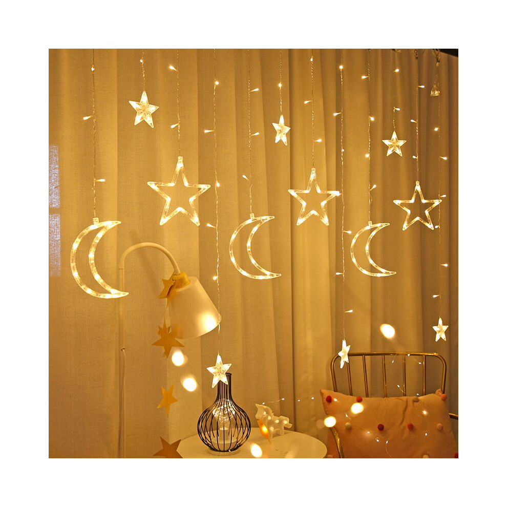 (Warm ) Twinkling 35M Star Moon Led Curtain Fairy String Home Decor Ramadan White/Light