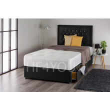 (4ft, 2 Drawers) Black Plush Divan Bed Set with Memory Sprung Mattress and Matching Nina Diamante Headboard
