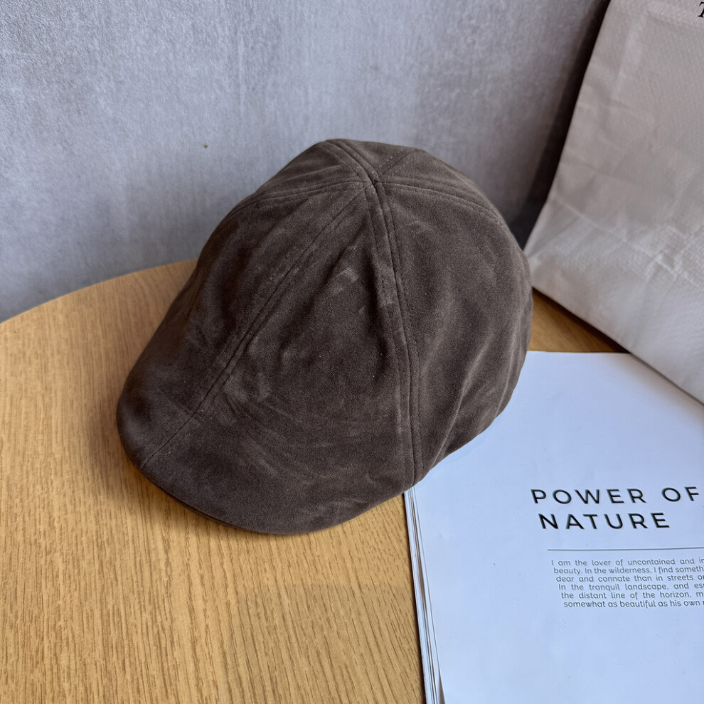 (Brown) Simple Color Solid Suede Women Casual Beret For Autumn And Daily Use Winter-image-OPC-PJYKDXV-NEW