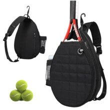 Tennis Rucksack 2 Schläger Schwarz, Wasserdichte Crossbody Sling Tasche für Pickleball Badminton 40x20x8 cm