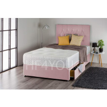 (3ft, 2 Drawers) Pink Plush Divan Bed Set with Sprung Mattress and Matching Diamante Headboard