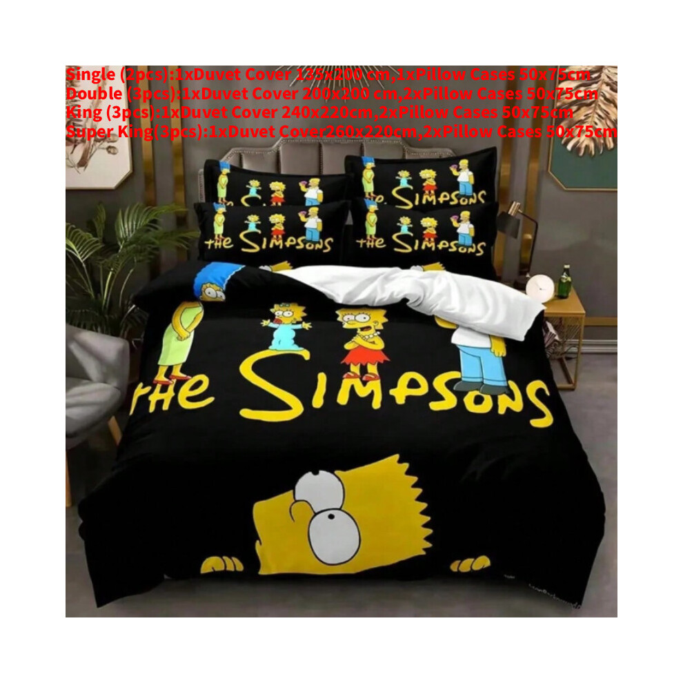 (Black, Double(200x200cm)) Pattern Simpsons The Digital Print Duvet Cover Pillowcase Bedding Bedroom Set